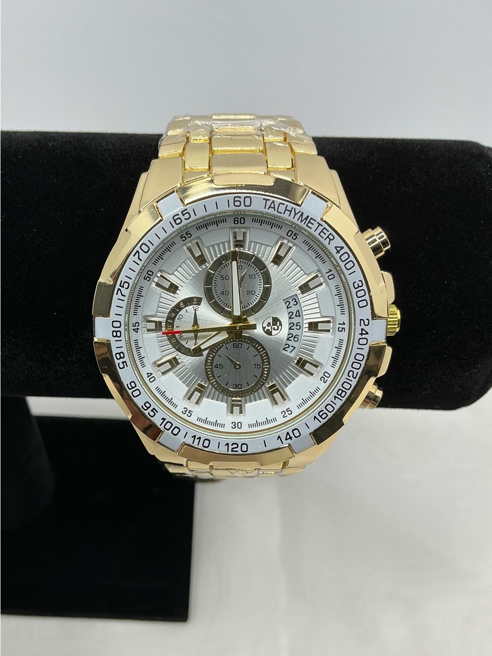 AJ’S Sports Master 48mm Stainless Steel Gold Tone Men's Wristwatch with White Di